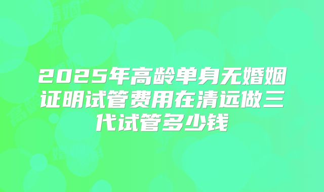2025年高龄单身无婚姻证明试管费用在清远做三代试管多少钱