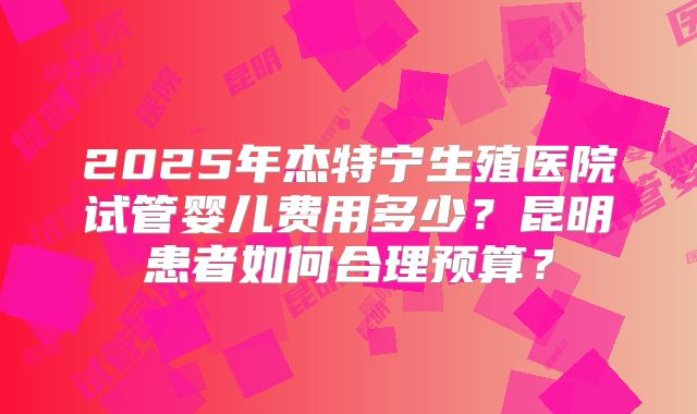 2025年杰特宁生殖医院试管婴儿费用多少?昆明患者如何合理预算?