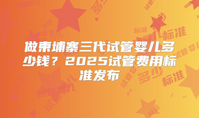 做柬埔寨三代试管婴儿多少钱?2025试管费用标准发布