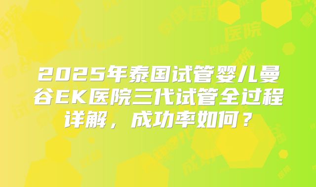 2025年泰国试管婴儿曼谷EK医院三代试管全过程详解,成功率如何?