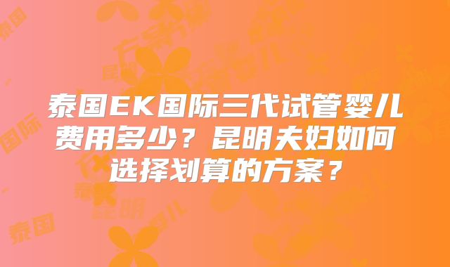 泰国EK国际三代试管婴儿费用多少?昆明夫妇如何选择划算的方案?