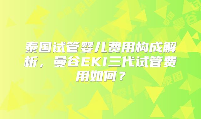 泰国试管婴儿费用构成解析,曼谷EKI三代试管费用如何?