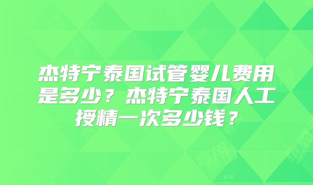 杰特宁泰国试管婴儿费用是多少?杰特宁泰国人工授精一次多少钱?