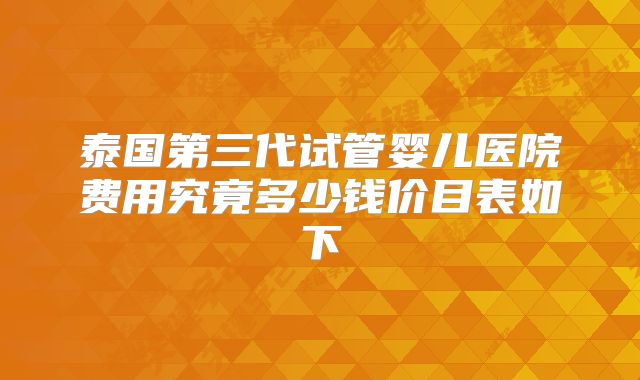 泰国第三代试管婴儿医院费用究竟多少钱价目表如下