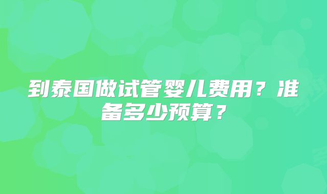 到泰国做试管婴儿费用？准备多少预算？