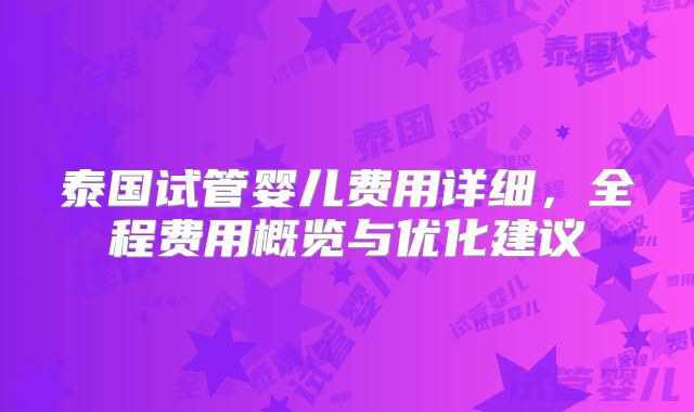 泰国试管婴儿费用详细，全程费用概览与优化建议