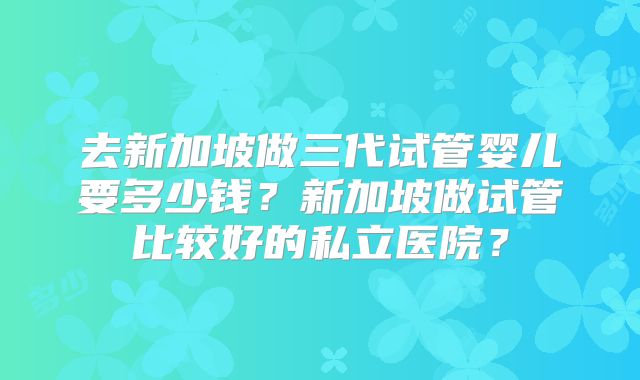 去新加坡做三代试管婴儿要多少钱?新加坡做试管比较好的私立医院?
