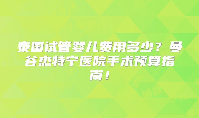 泰国试管婴儿费用多少?曼谷杰特宁医院手术预算指南!