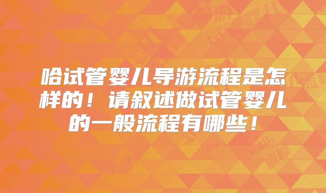 哈试管婴儿导游流程是怎样的!请叙述做试管婴儿的一般流程有哪些!