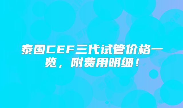 泰国CEF三代试管价格一览,附费用明细!