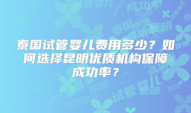泰国试管婴儿费用多少?如何选择昆明优质机构保障成功率?