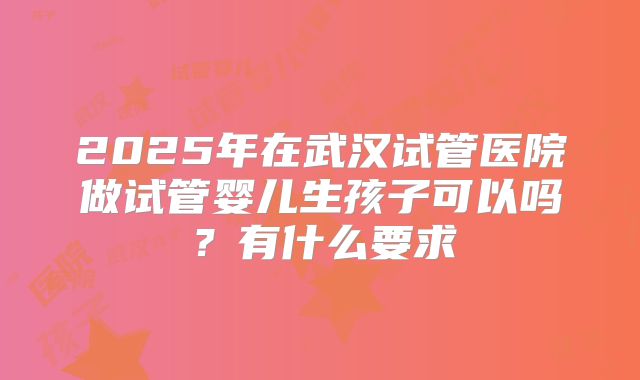 2025年在武汉试管医院做试管婴儿生孩子可以吗?有什么要求