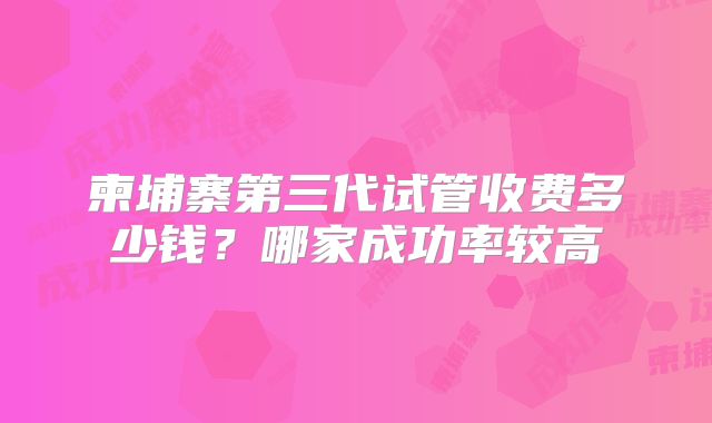 柬埔寨第三代试管收费多少钱?哪家成功率较高