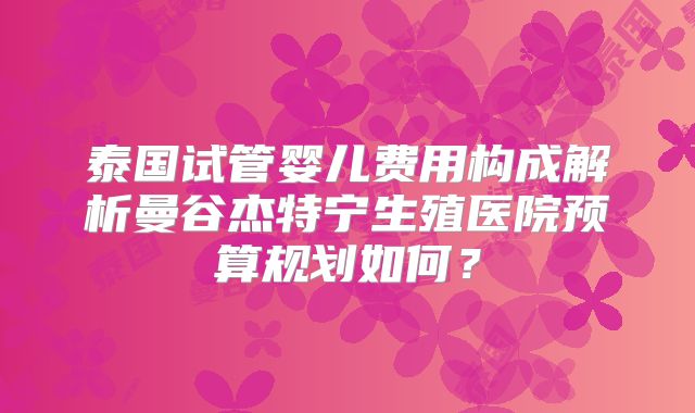 泰国试管婴儿费用构成解析曼谷杰特宁生殖医院预算规划如何?