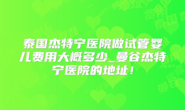 泰国杰特宁医院做试管婴儿费用大概多少_曼谷杰特宁医院的地址!