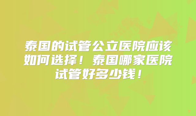 泰国的试管公立医院应该如何选择！泰国哪家医院试管好多少钱！