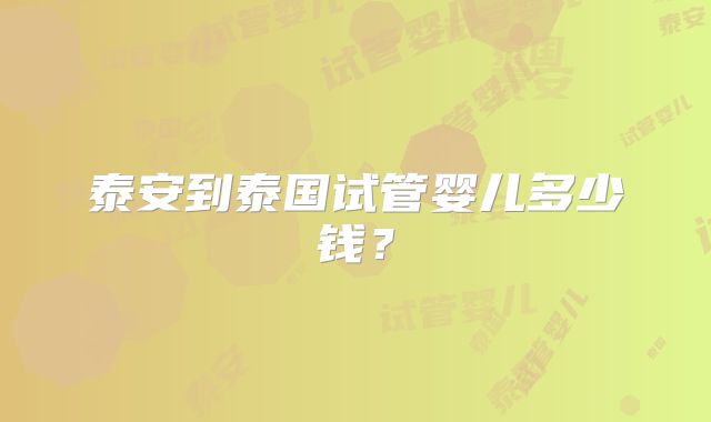 泰安到泰国试管婴儿多少钱?