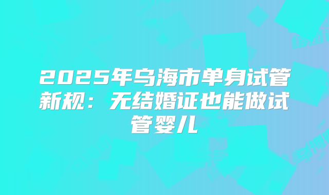2025年乌海市单身试管新规:无结婚证也能做试管婴儿