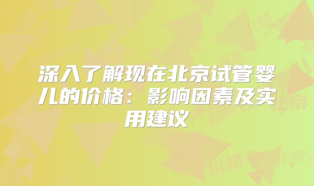 深入了解现在北京试管婴儿的价格：影响因素及实用建议