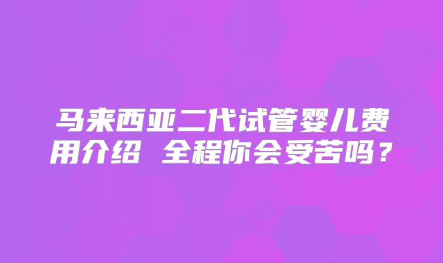 马来西亚二代试管婴儿费用介绍 全程你会受苦吗?
