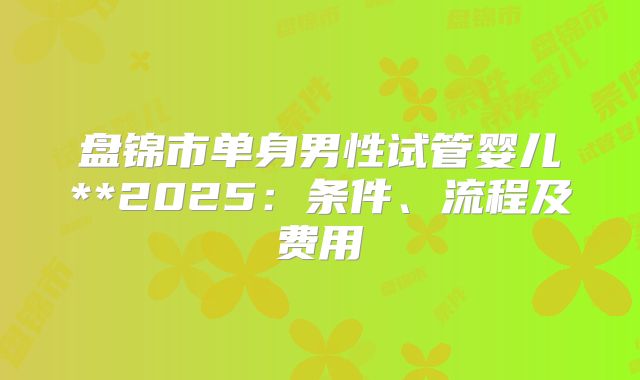 盘锦市单身男性试管婴儿**2025：条件、流程及费用