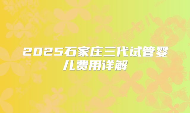 2025石家庄三代试管婴儿费用详解