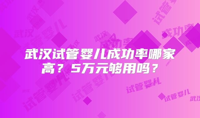 武汉试管婴儿成功率哪家高?5万元够用吗?