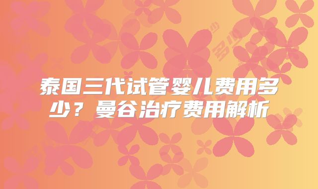 泰国三代试管婴儿费用多少?曼谷治疗费用解析