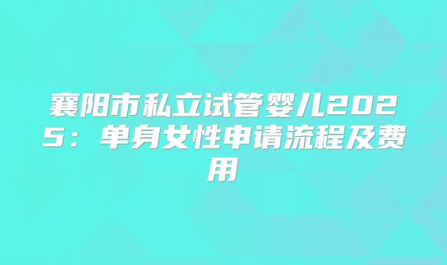 襄阳市私立试管婴儿2025:单身女性申请流程及费用