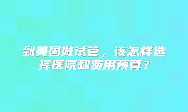 到美国做试管,该怎样选择医院和费用预算?