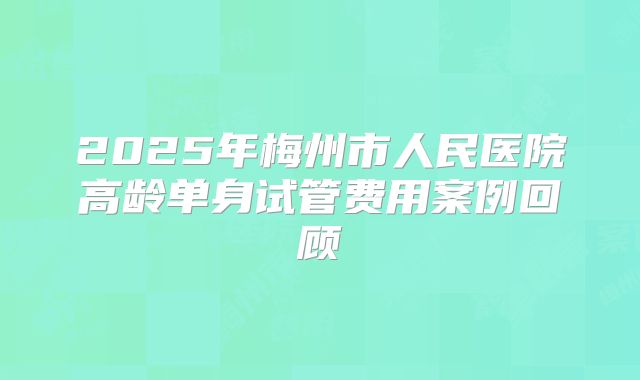2025年梅州市人民医院高龄单身试管费用案例回顾