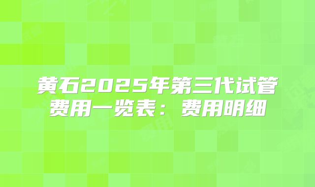黄石2025年第三代试管费用一览表:费用明细
