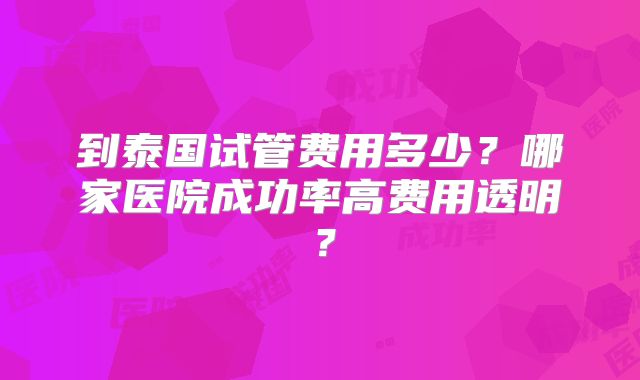 到泰国试管费用多少?哪家医院成功率高费用透明?