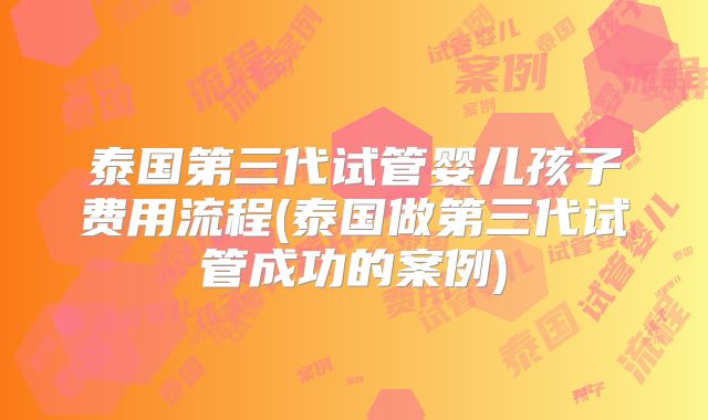 泰国第三代试管婴儿孩子费用流程(泰国做第三代试管成功的案例)