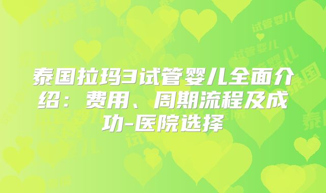 泰国拉玛3试管婴儿全面介绍:费用、周期流程及成功-医院选择