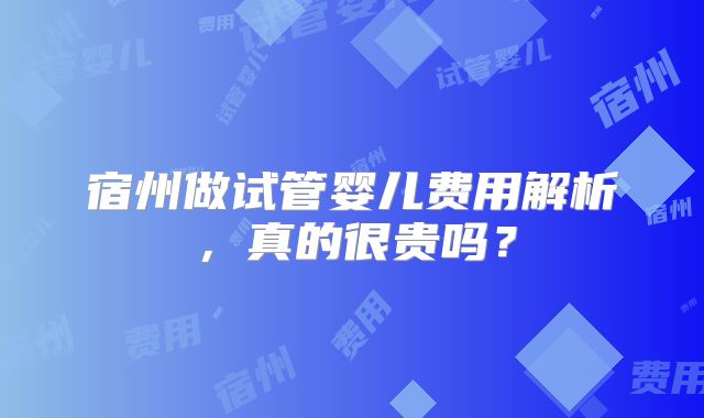 宿州做试管婴儿费用解析，真的很贵吗？