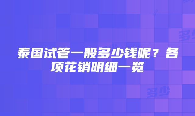 泰国试管一般多少钱呢?各项花销明细一览