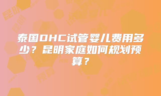 泰国DHC试管婴儿费用多少?昆明家庭如何规划预算?