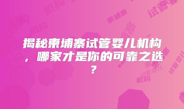 揭秘柬埔寨试管婴儿机构，哪家才是你的可靠之选？