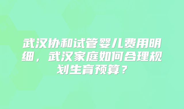 武汉协和试管婴儿费用明细，武汉家庭如何合理规划生育预算？
