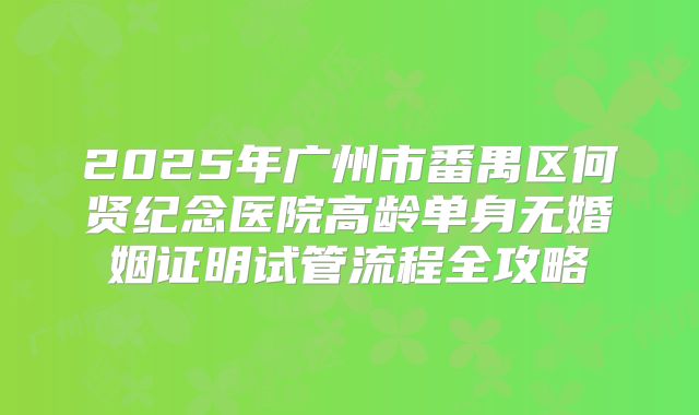 2025年广州市番禺区何贤纪念医院高龄单身无婚姻证明试管流程全攻略