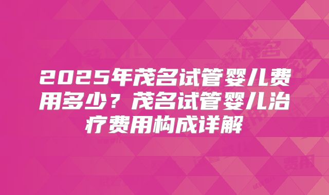 2025年茂名试管婴儿费用多少？茂名试管婴儿治疗费用构成详解