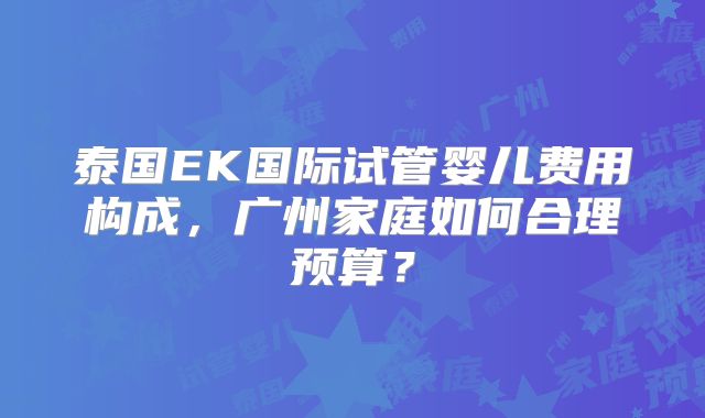 泰国EK国际试管婴儿费用构成，广州家庭如何合理预算？