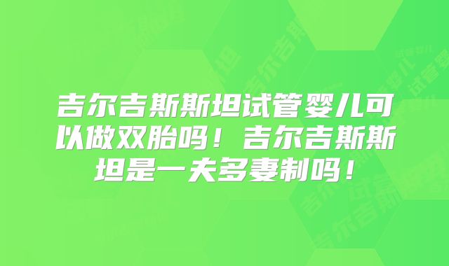 吉尔吉斯斯坦试管婴儿可以做双胎吗！吉尔吉斯斯坦是一夫多妻制吗！