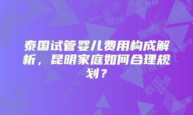 泰国试管婴儿费用构成解析，昆明家庭如何合理规划？
