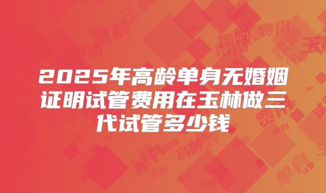 2025年高龄单身无婚姻证明试管费用在玉林做三代试管多少钱