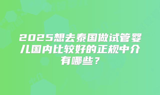 2025想去泰国做试管婴儿国内比较好的正规中介有哪些?