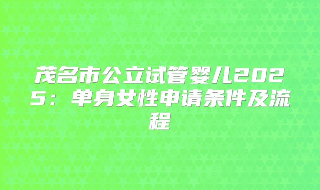 茂名市公立试管婴儿2025：单身女性申请条件及流程