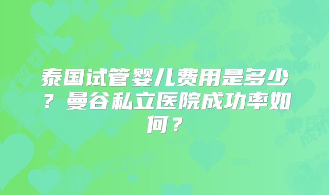 泰国试管婴儿费用是多少?曼谷私立医院成功率如何?