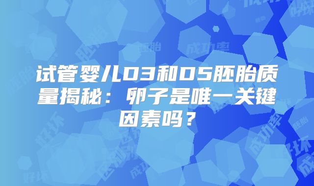 试管婴儿D3和D5胚胎质量揭秘：卵子是唯一关键因素吗？